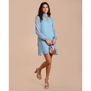 Vestido corto manga abullonada y lazada