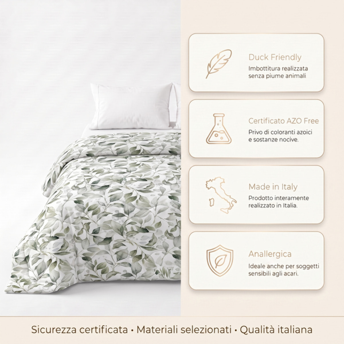 Trapunta Invernale in Microfibra Mano Pesca, Imbottitura 270 g/m², Anallergica, Duck Friendly, AZO FREE, Made in Italy con Fantasie Moderne