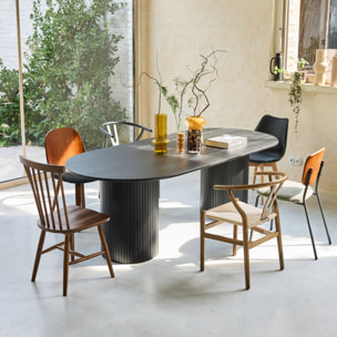 Table à manger oblongue bois d'hévéa et placage chêne 8 places ESTELLE