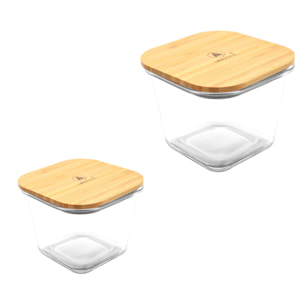 2 boîtes carrées hautes en verre bambou