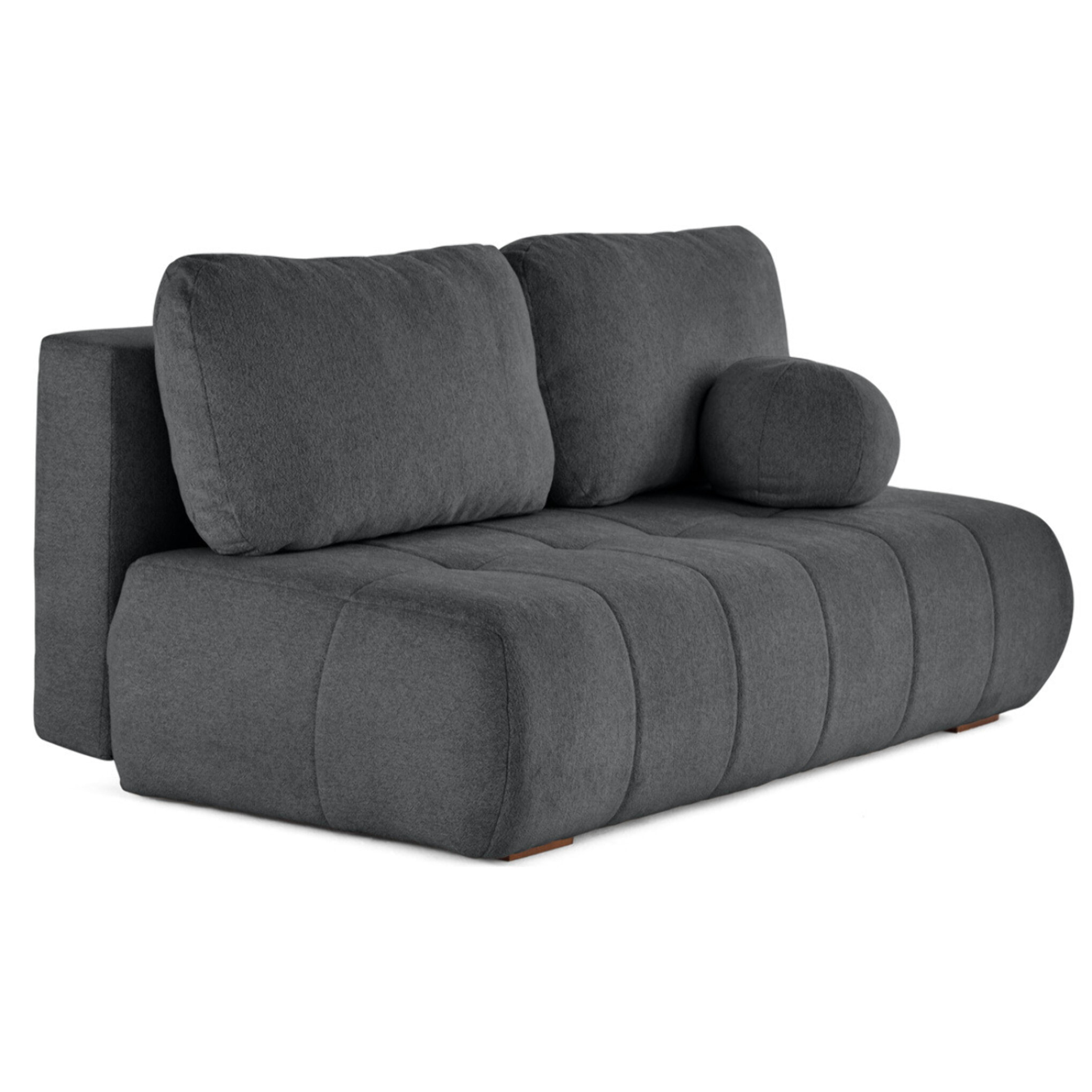 Bowie - canapé 3 places convertible coffre + coussin rond inclus en tissu texturé - Gris foncé