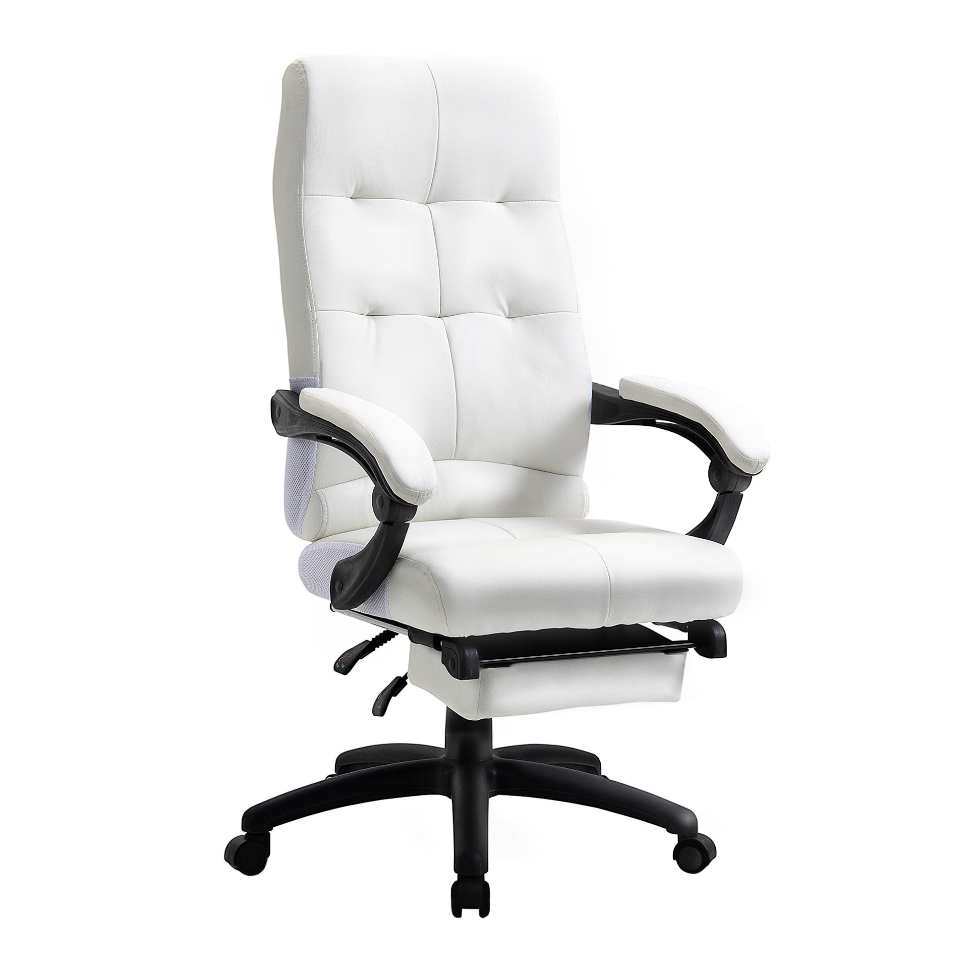 Vinsetto Silla de Oficina Ergonómica Silla de Escritorio Giratoria con Altura Ajustable Función de Inclinación Reposabrazos y Reposapiés Piel Sintética 65x65x118-125 cm Blanco