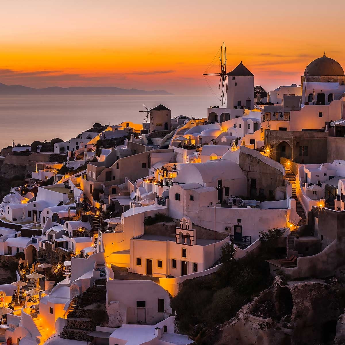 Poster paysage santorini by night Affiche sous cadre bois