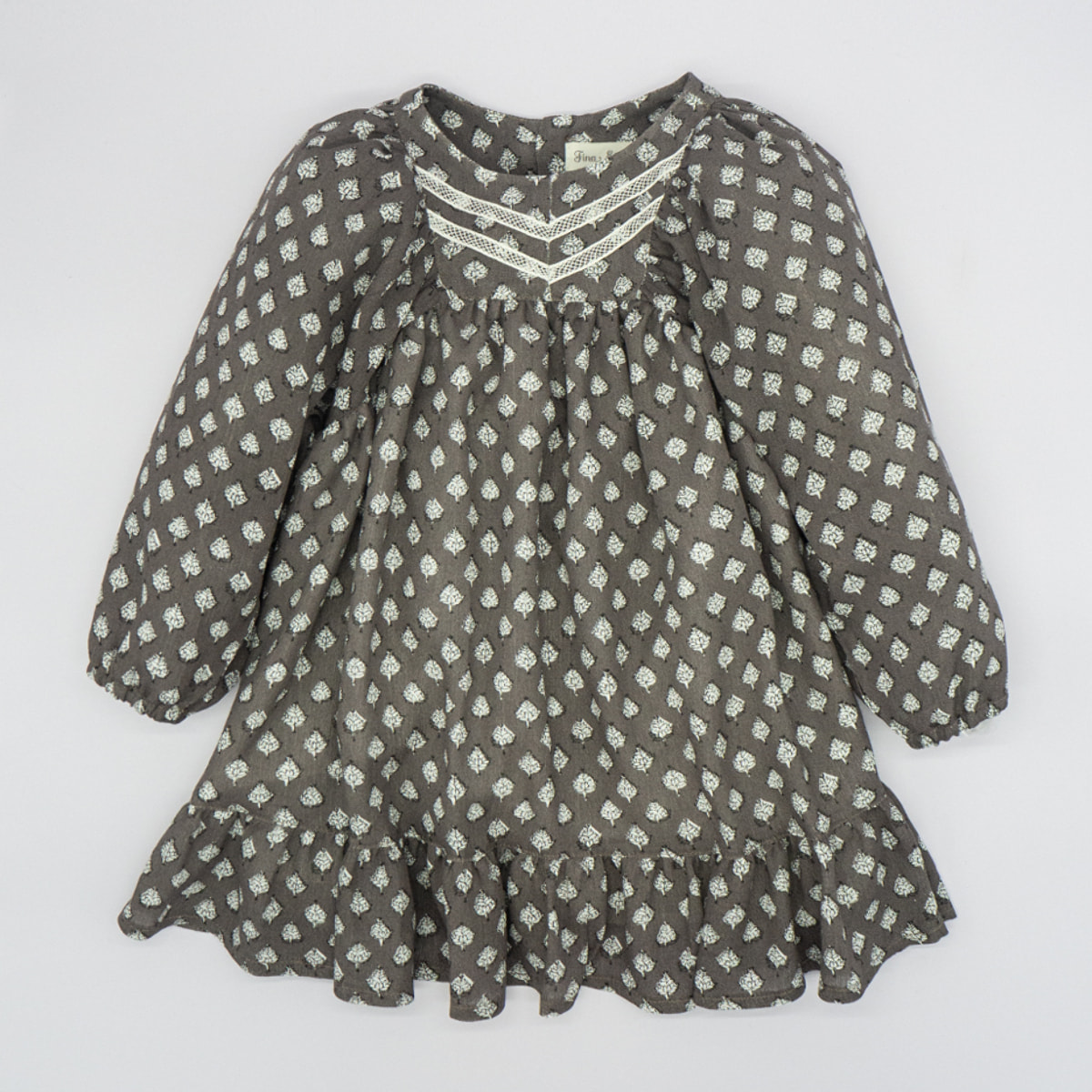 VESTIDO BAMBULA MANGAS ABULLONADAS FLOR GRIS MARENGO