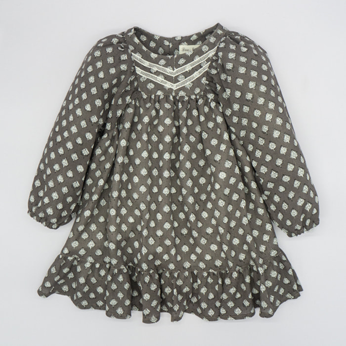 VESTIDO BAMBULA MANGAS ABULLONADAS FLOR GRIS MARENGO