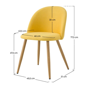 Lot de 2 chaises en tissu jaune et pieds en métal - Cozy