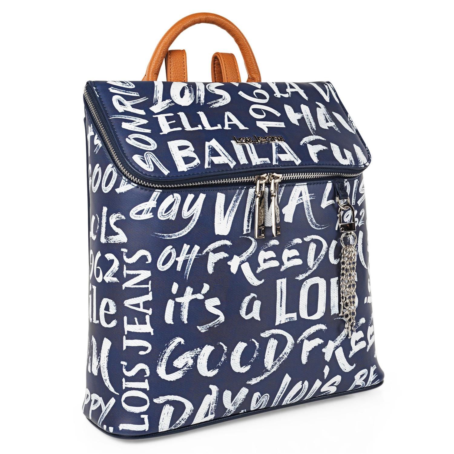 Bolso Mochila Mujer Lois Words Azul Marino