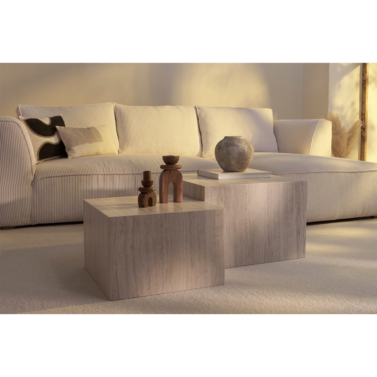 Tables basses gigognes design effet travertin (lot de 2) CALLA