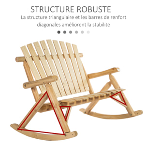 Fauteuil de jardin Adirondack à bascule 2 places rocking chair style néo-rétro assise dossier ergonomique bois naturel de pin