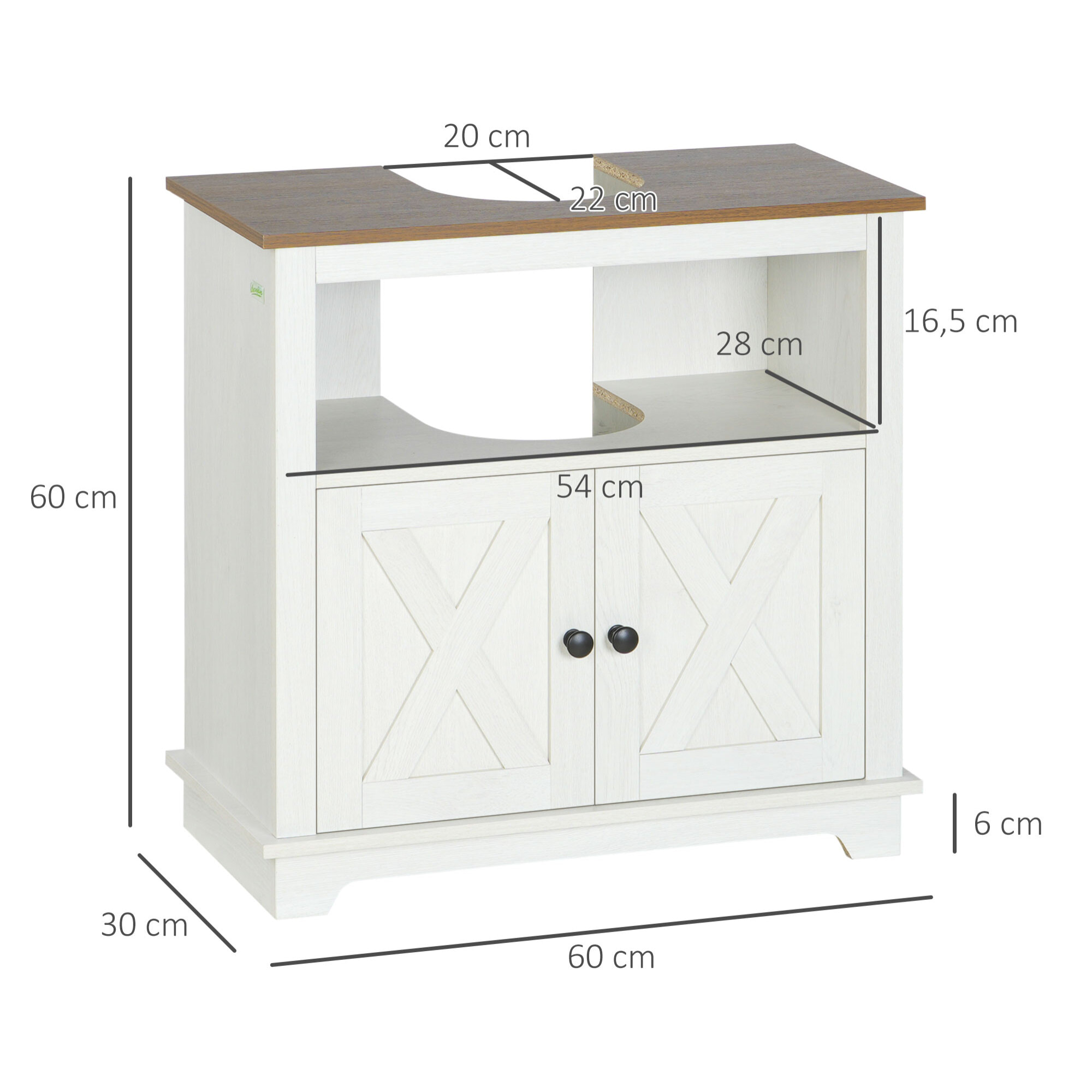 Mueble para Debajo del Lavabo de Madera Armario de Baño de Suelo Mueble Bajo Lavabo de Pie con 2 Puertas y Estante 60x30x60 cm Blanco