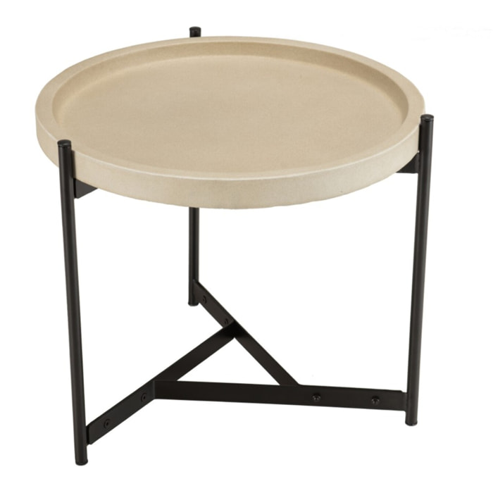 HECTOR - Table d'appoint 52x50cm plateau béton beige pieds métal noir