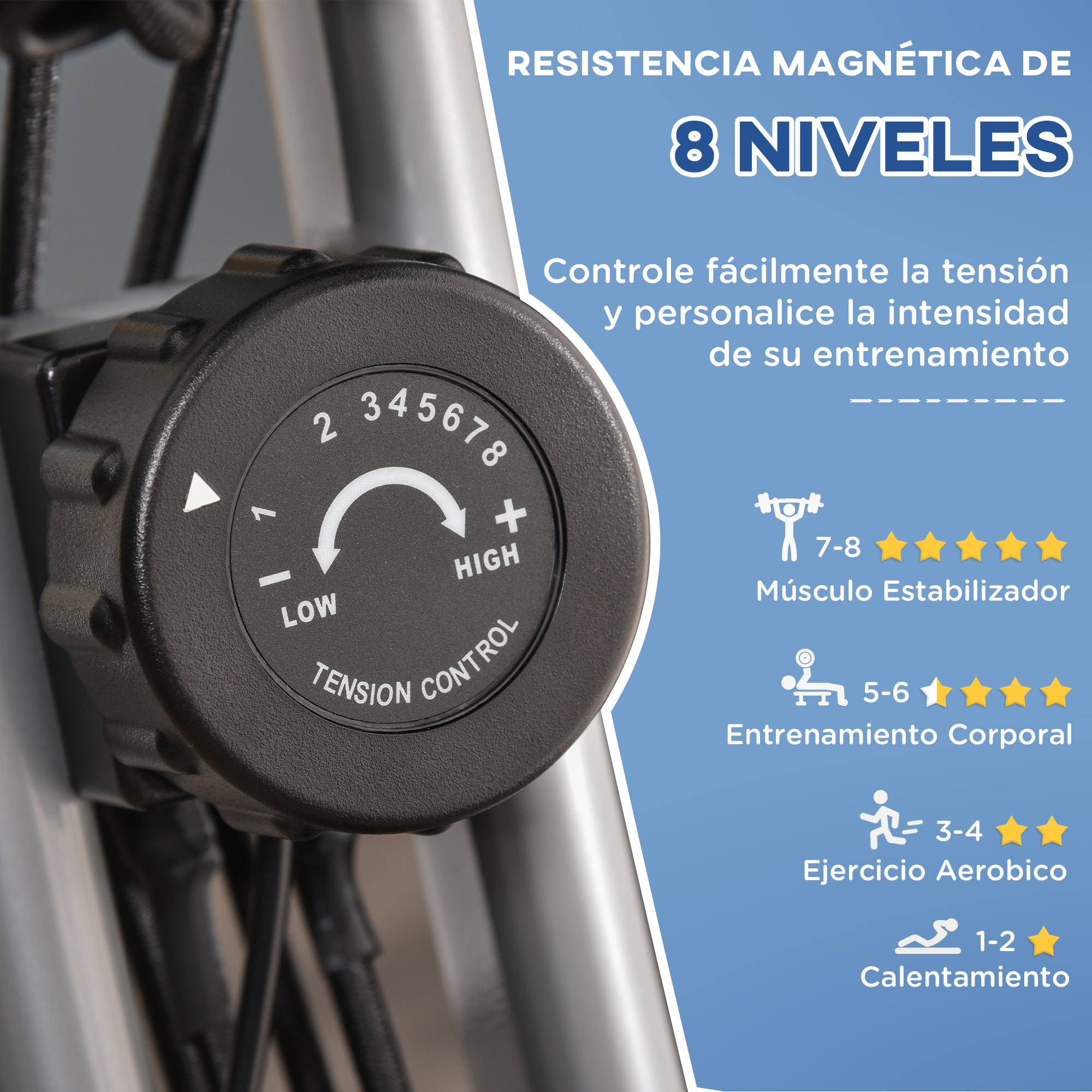 Bicicleta Estática Plegable 3 en 1 con Respaldo y 8 Niveles Resistencia Magnética, Bicicleta Estática para Casa Ajustable con Monitor LCD Volante Banda Sensor de Pulso Soporte de Teléfono Gris