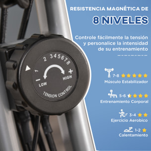 Bicicleta Estática Plegable 3 en 1 con Respaldo y 8 Niveles Resistencia Magnética, Bicicleta Estática para Casa Ajustable con Monitor LCD Volante Banda Sensor de Pulso Soporte de Teléfono Gris