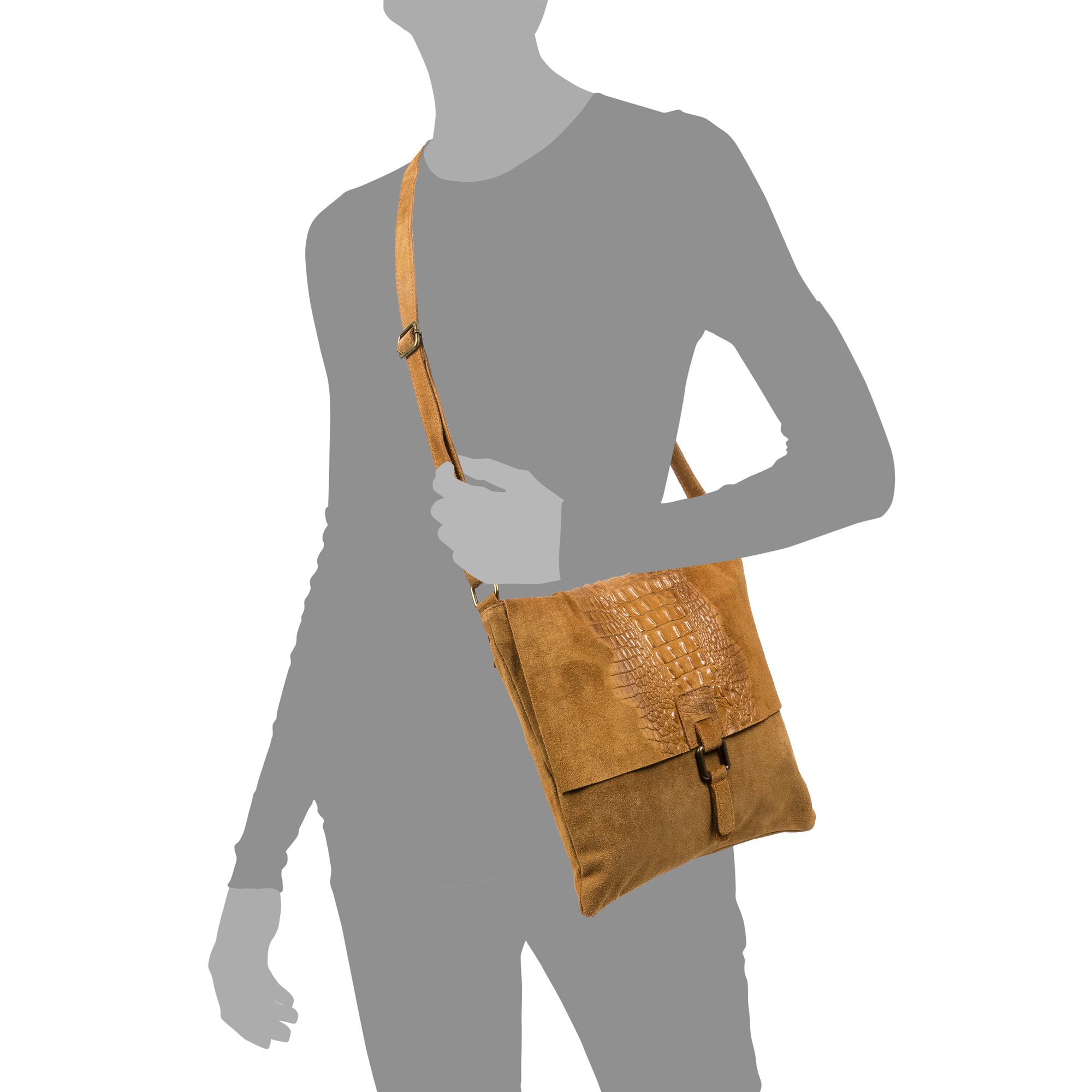 Daniela Borsa a tracolla Donna.Pelle autentica Camoscio Inciso Coccodrillo