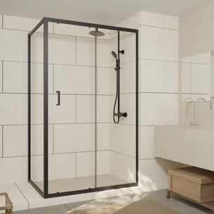 Porte de douche + Retour 120x90x200 cm - Verre 6 mm - Profilé Noir - CRUSH