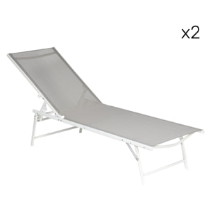 Lot de 2 bains de soleil pliants SICILIA en textilène gris - structure blanche