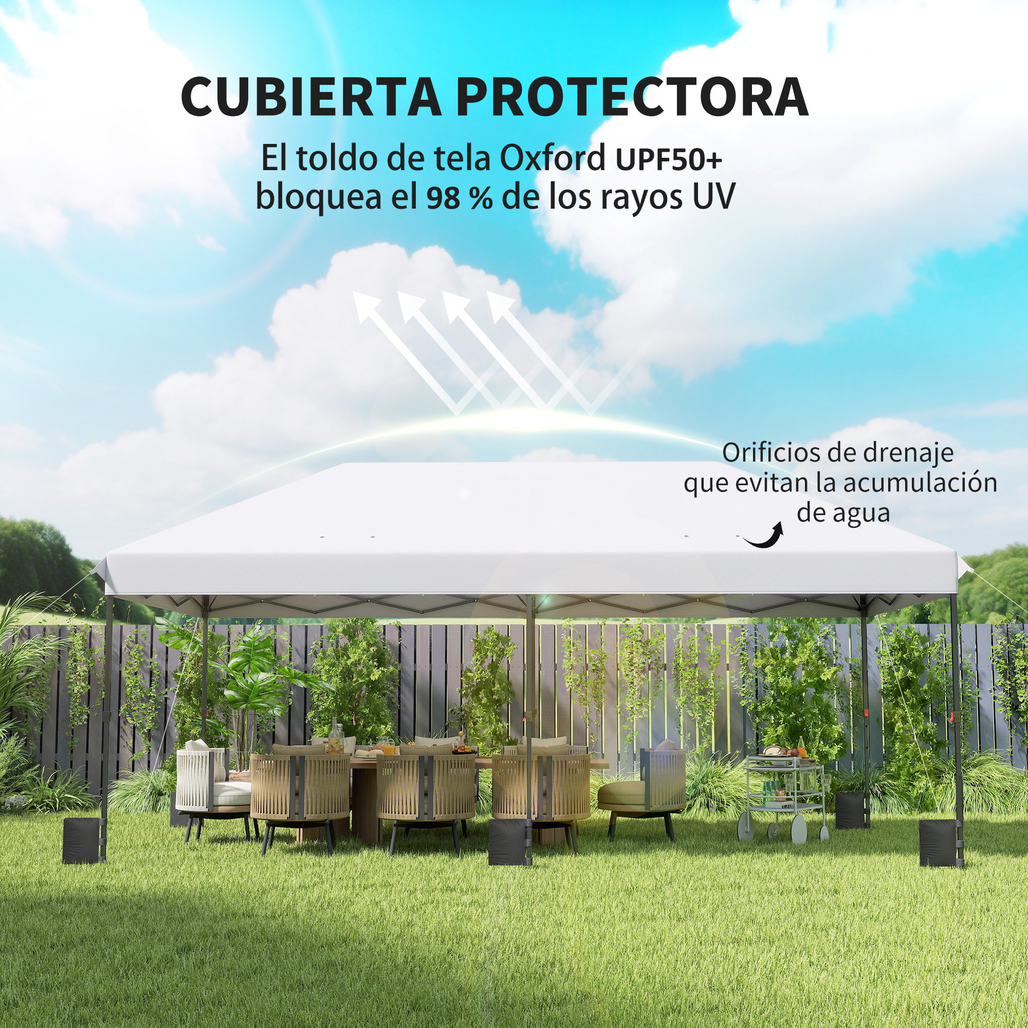 Carpa Plegable Gazebo 6x3 m, Pop-up, Cenador de Jardín Altura Ajustable en 3 Niveles, Toldo Protección UPF50+, Montaje Fácil con Bloqueo Central, 6 Sacos de Arena y Bolsa con Ruedas, Plateado