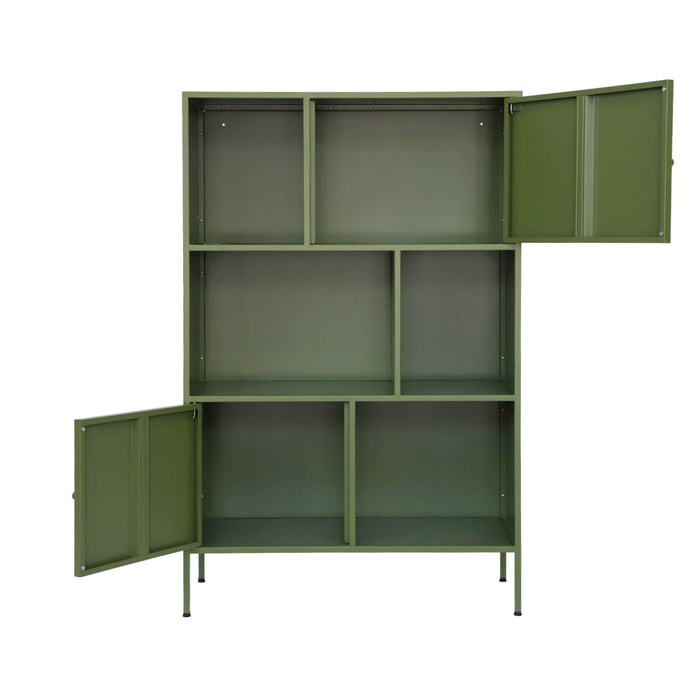 Buffet. meuble de rangement industriel métal vert 6 compartiments. L 80 x P 35 x H 125cm - Oklahoma