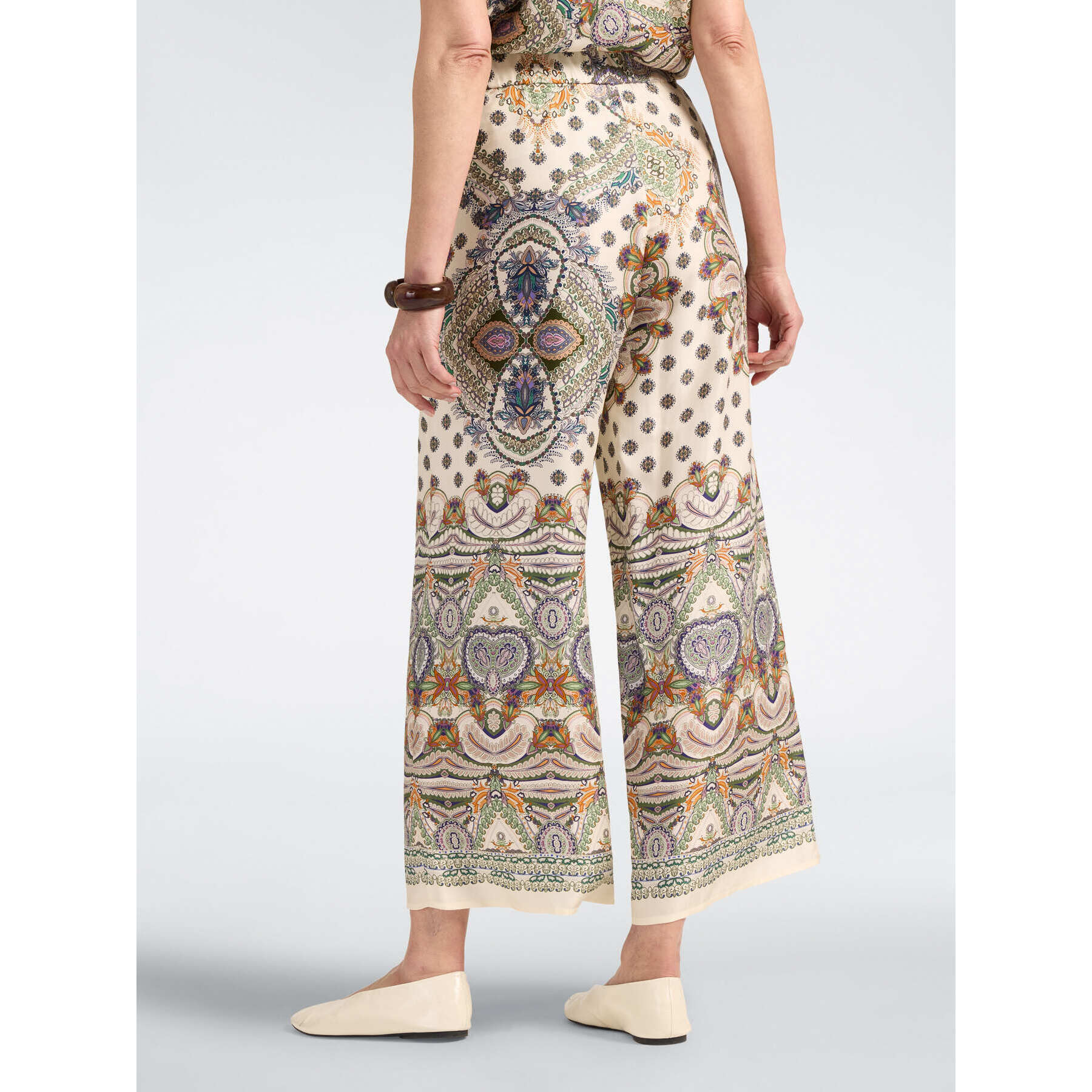 Elena Mirò - Pantaloni palazzo in raso stampati - Beige