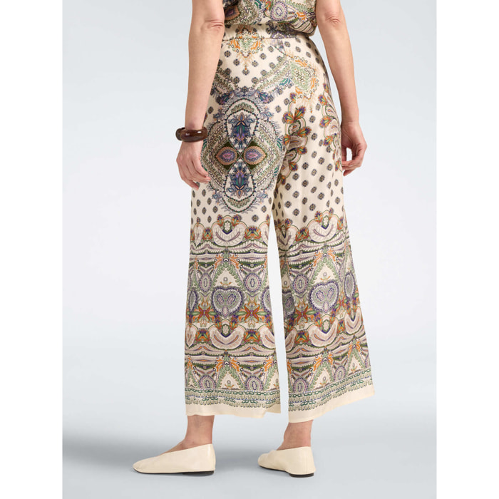Elena Mirò - Pantaloni palazzo in raso stampati - Beige