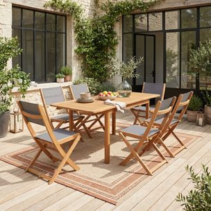 Table de jardin extensible bois d'eucalyptus + 6 assises ARBO + ALMERIA