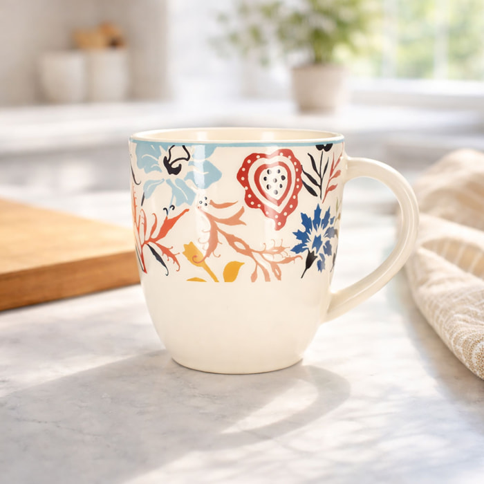 Lot de 6 mugs à motif floral coloré en grès 35cl JAIPUR