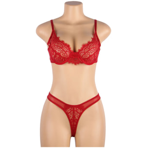 Conjunto de sujetador de encaje y tanga, Rojo