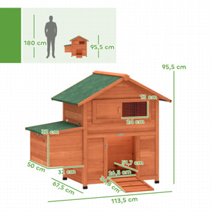 Gallinero para Exterior de Madera, 113,5x67,5x95,5 cm, Gallinero con Nido, Bandeja Extraíble, Techo Impermeable, Ventana Deslizante, Rampa, Perchas, Jaula para 2 Gallinas o Conejos, Naranja