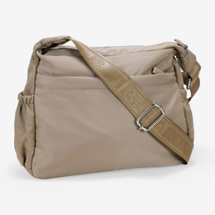 Bolso bandolera tostado con cremallera y cosido de corazones