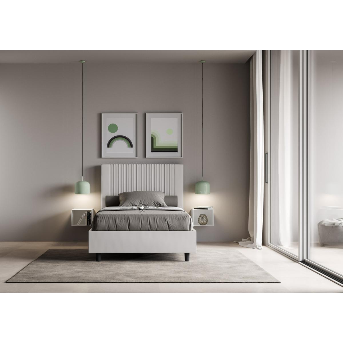 Cama con somier acolchada 120x210 cuero sintético blanco Goya