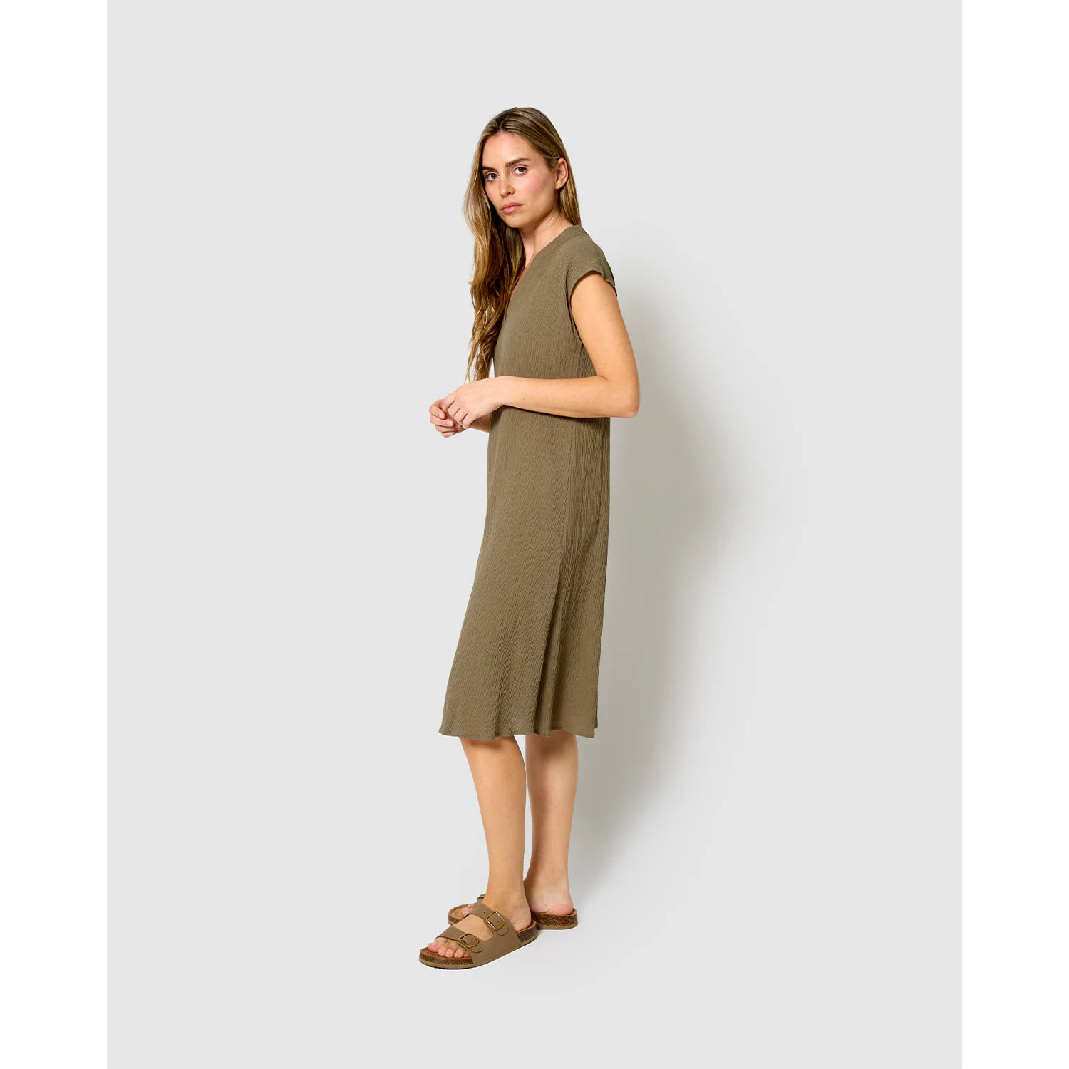 Vestido corto algodón lino verde cacería