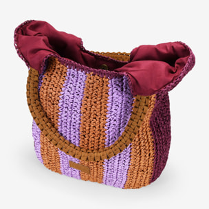Bolso shopper lila de rafia trenzada