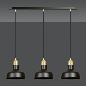 Lampada a sospensione Ibor in acciaio nero opaco e oro