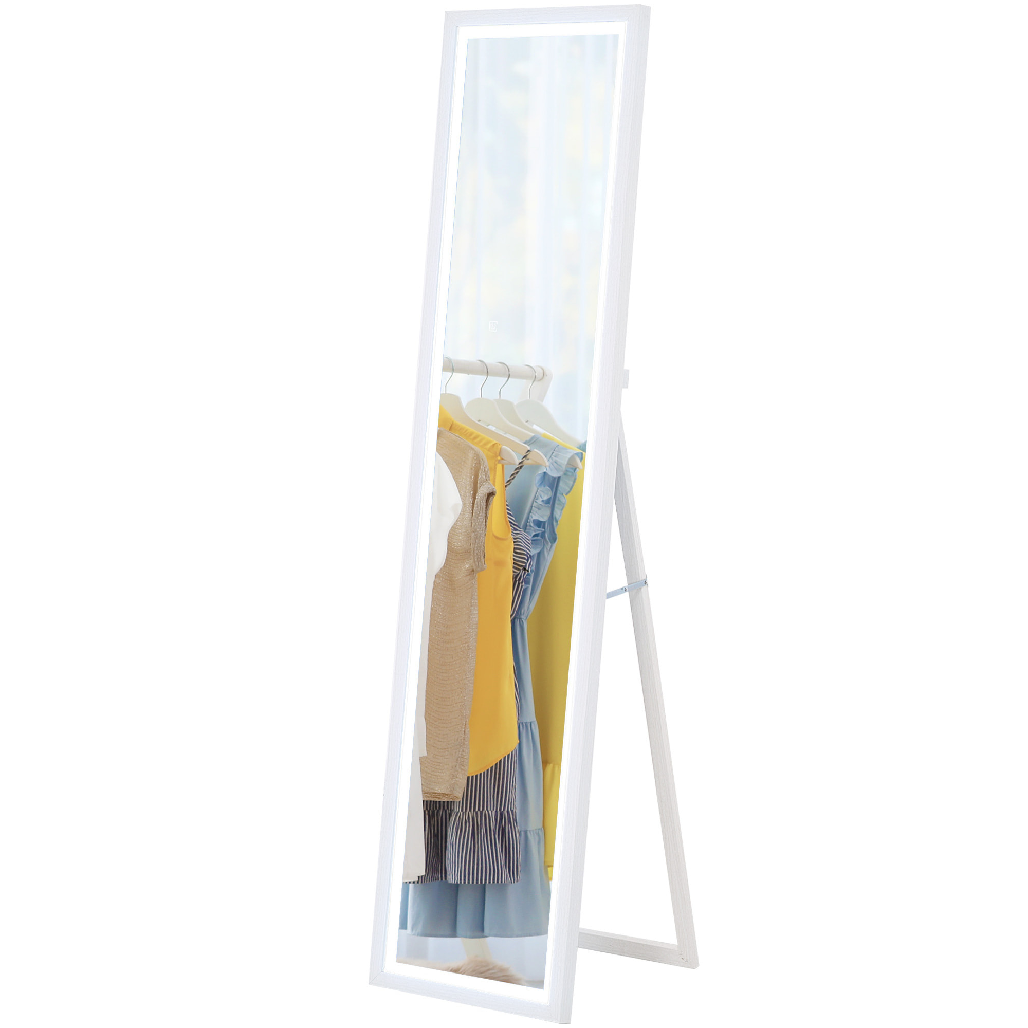 Espejo de Cuerpo Entero con Luz LED 160x40 cm Espejo de Pie o de Pared con Iluminación de 3 Colores Táctil Inteligente Función de Memoria y Soporte para Salón Dormitorio Blanco