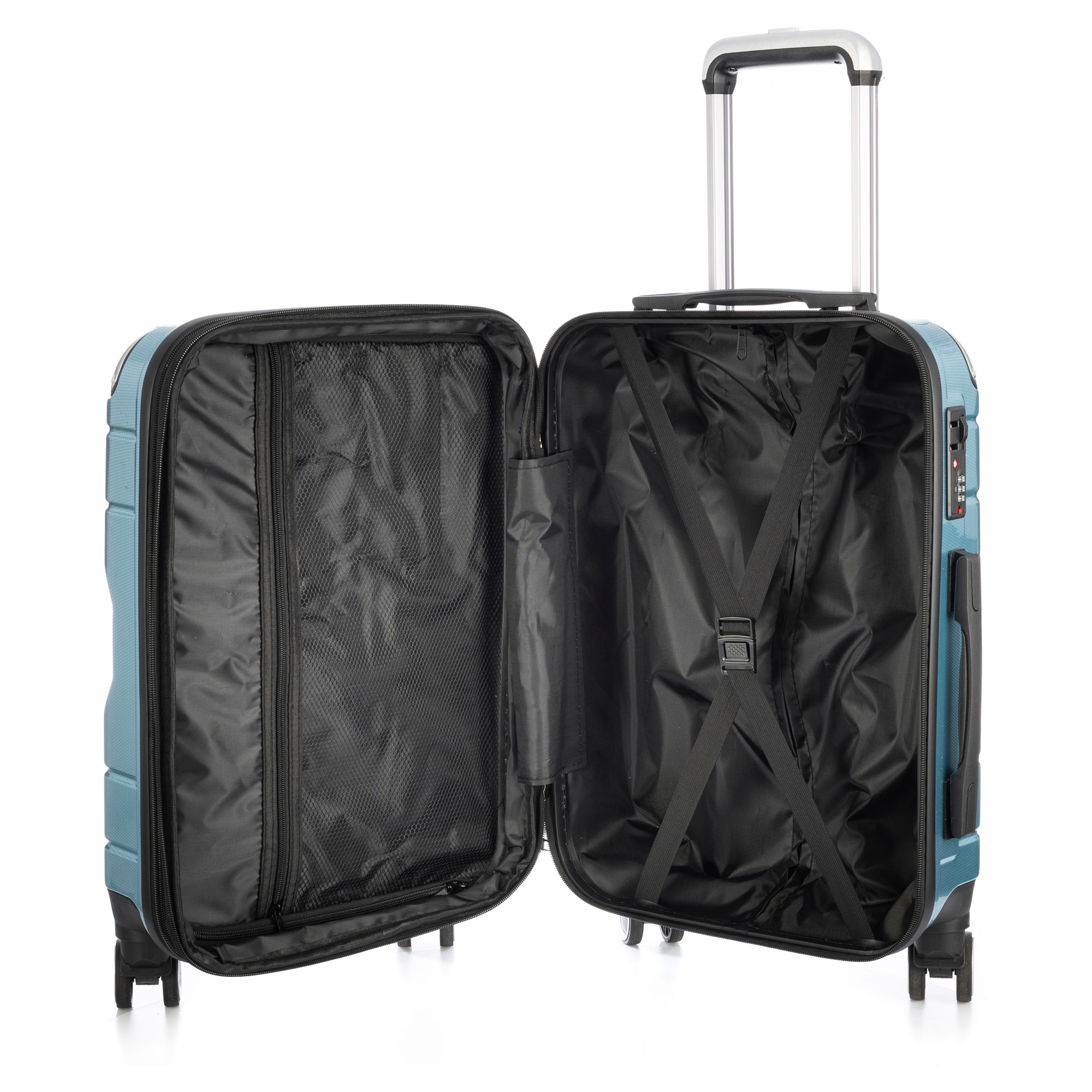 DAM Valigia da cabina Trolley espandibile in materiale leggero ABS+PC ad alta resistenza con angoli rinforzati. Chiusura numerica TSA, 4 ruote doppie rimovibili e rotabili a 360°. 37x24x56 Cm. Colore: Blu