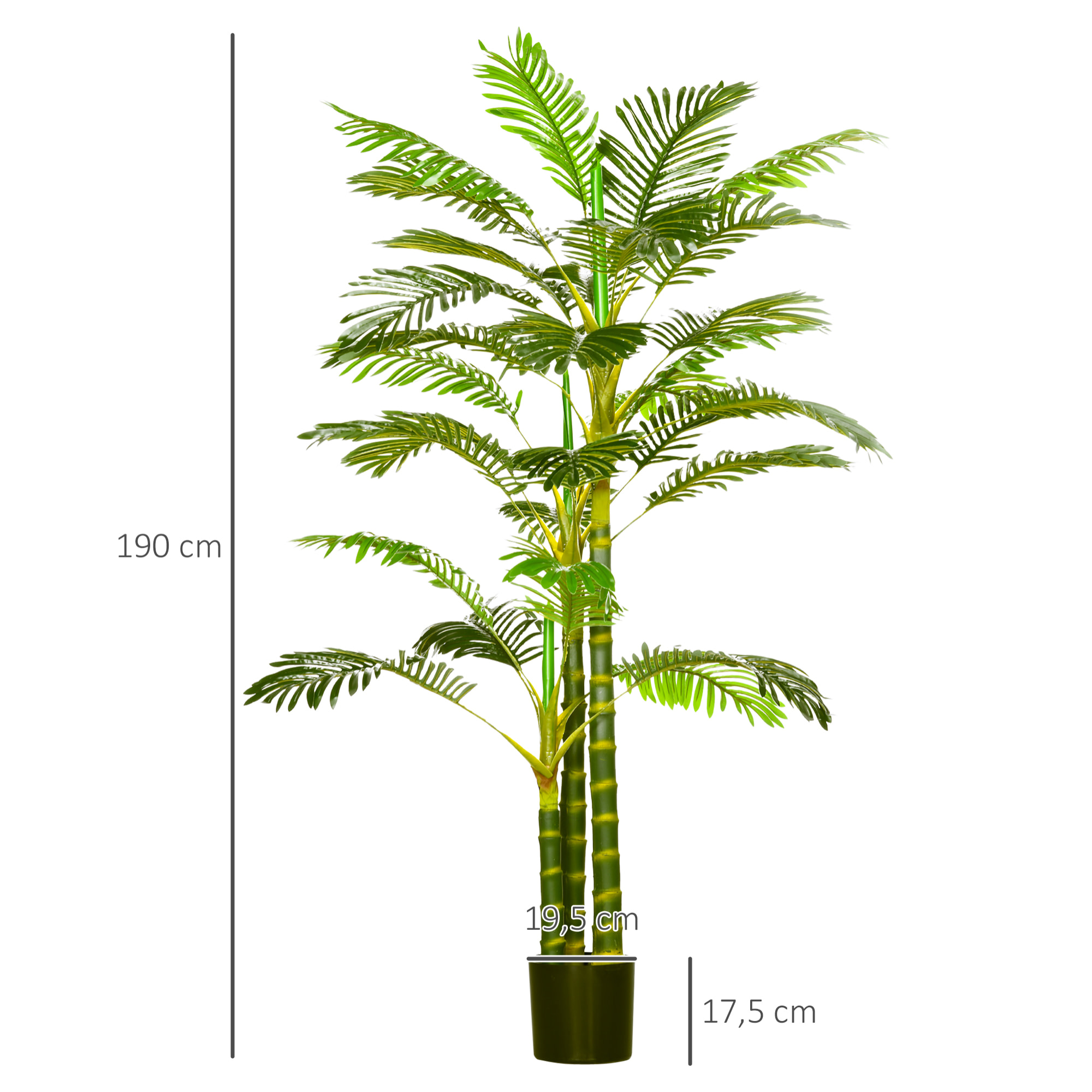 Palmier areca artificiel hauteur 190 cm plante artificielle tropicale avec 30 grandes feuilles grand réalisme en plastique pot inclus vert