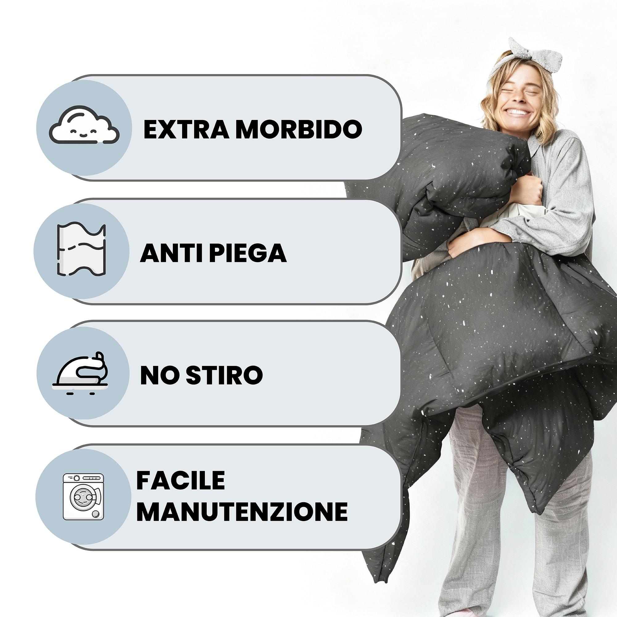 TRAPUNTA INVERNALE BASIC, 200gr, Doubleface, Microfibra, Made in Italy - STARS GRIGIO