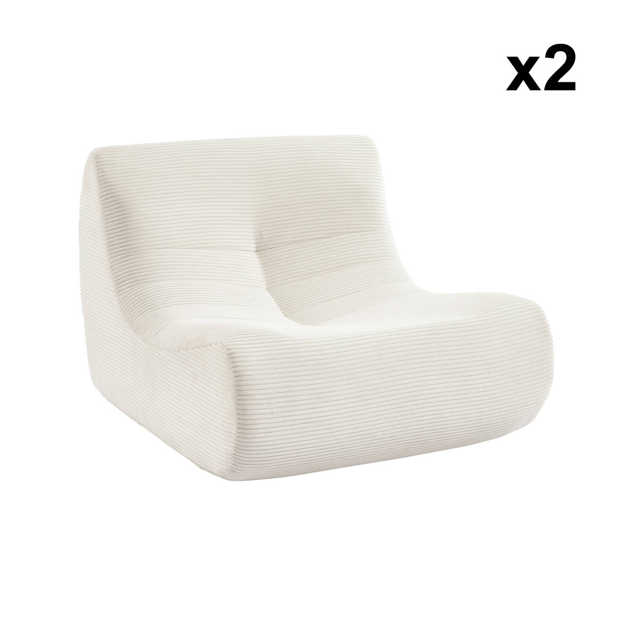Chauffeuse velours côtelé 2 places crème L 91 x P 105 x H 72 cm - SOKOL