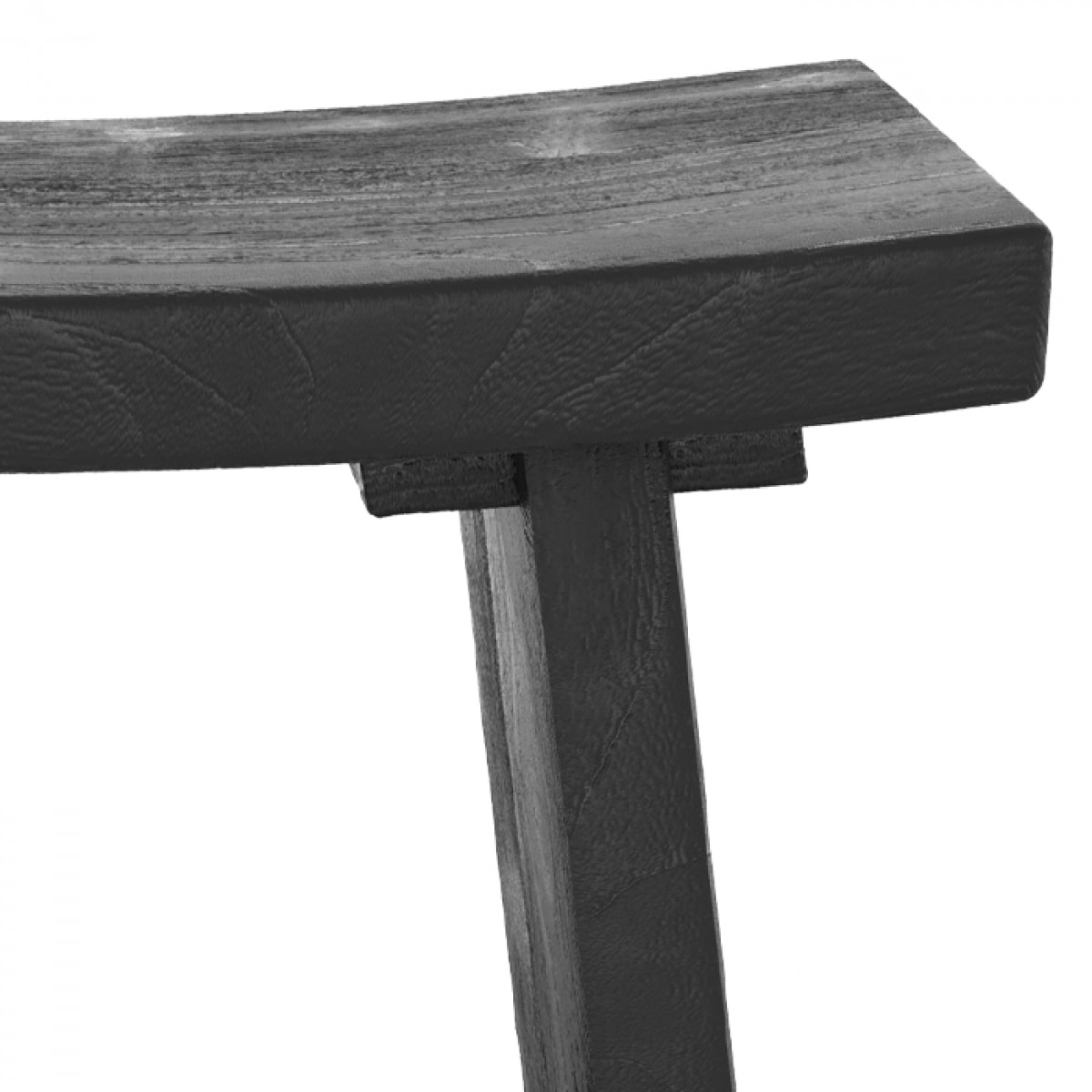 Tabouret en bois de teck recyclé peint en noir - Eka