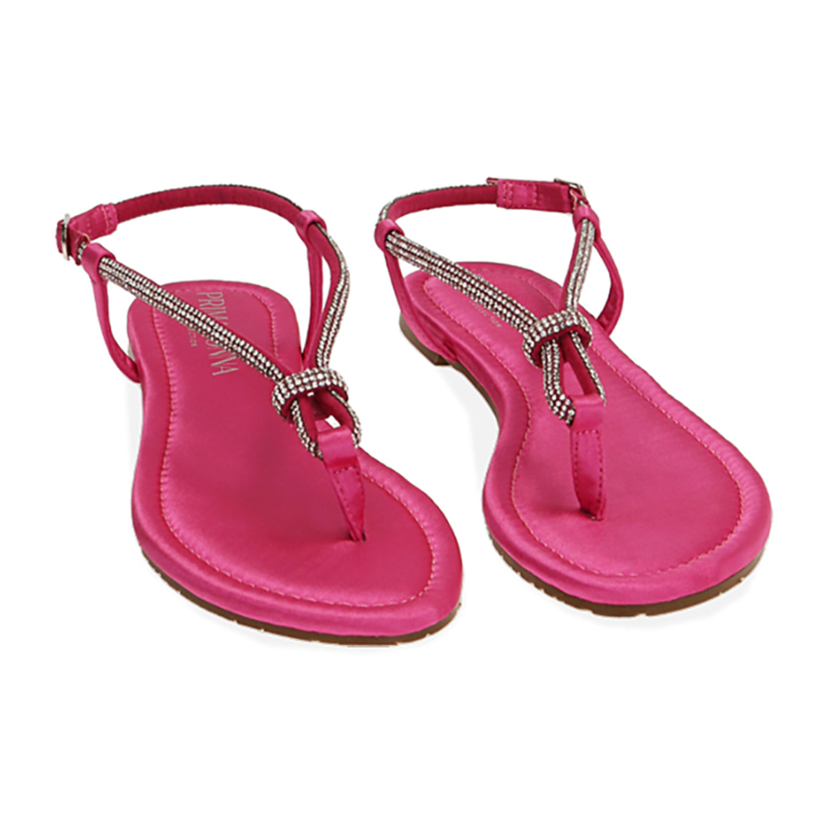 Sandalias planas de satén fucsia