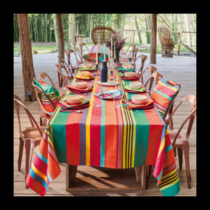 Nappe pur coton enduit motif jacquard multicolore Mille arizona pampa