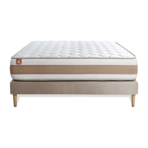 Ensemble Matelas Le Délicat - 26cm - Ressorts ensachés et mémoire de forme - Technologie hybride, fabrication responsable. - Sommier Tapissier Beige