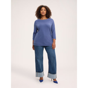 Fiorella Rubino - T-shirt in cotone con strass e borchie - Blu