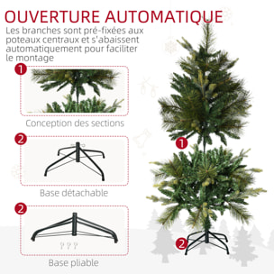 Sapin de Noël artificiel Ø 61 x 120H cm pied support inclus 260 branches épines grand réalisme vert