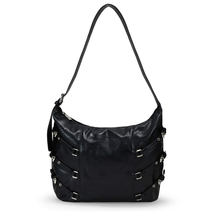 Bolso de hombro negro con hebillas