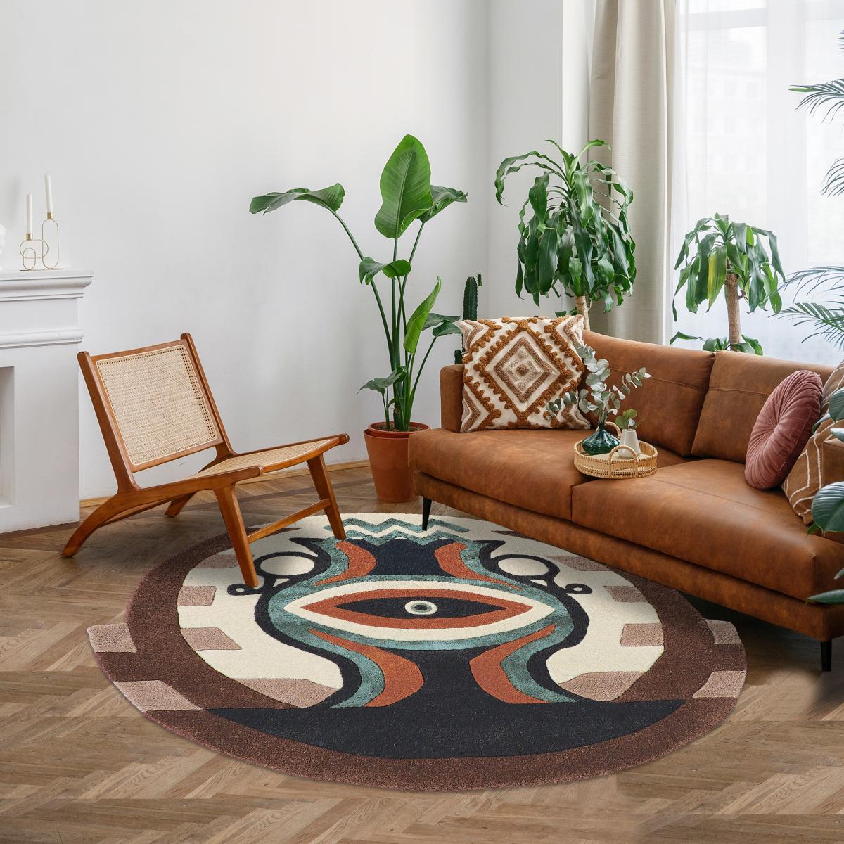 Tapis salon et chambre fait à la main en laine motif fresque LUNICIA