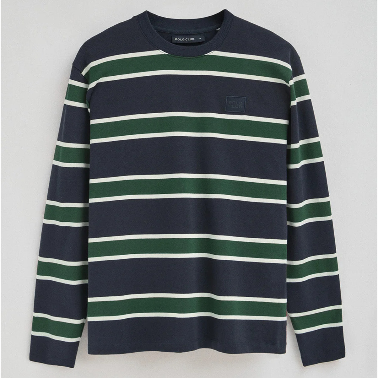 Camiseta Carter con rayas azul marino y verde botella con parche personalizado Polo Club