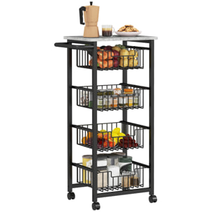 Carrito de Cocina Carrito Verdulero para Cocina con 4 Cestas Deslizables y Marco de Acero Carrito Auxiliar con Ruedas para Comedor 49,5x31x91 cm Gris Claro