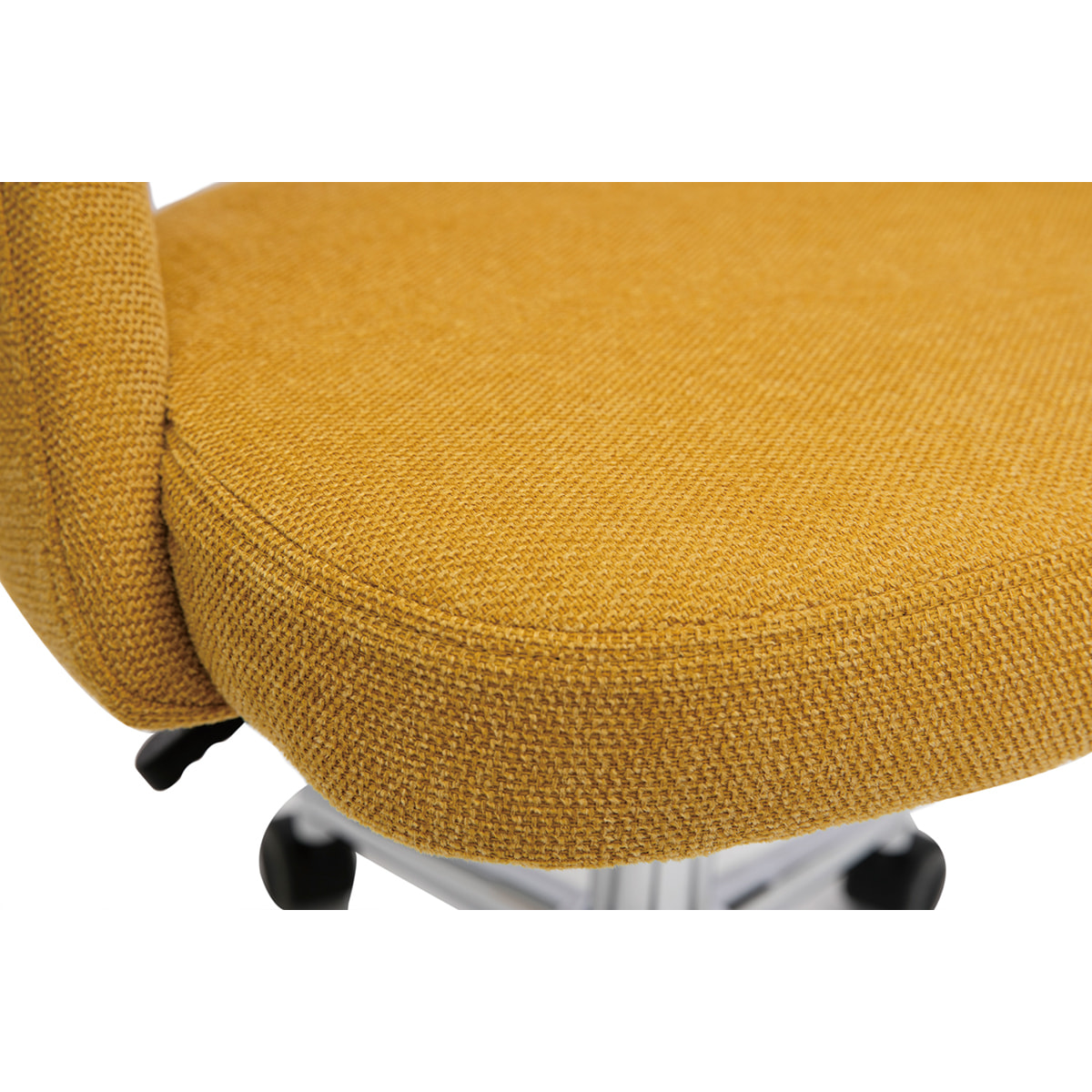 Chaise de bureau à roulettes en tissu effet velours texturé jaune moutarde et acier chromé COSETTE