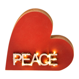 Cuore Con Led E Scritta Peace. Altezza 17 Cm - Pezzi 3 - 15X17X3,5cm - Colore: Rosso - Bianchi Dino - Articoli Natalizi